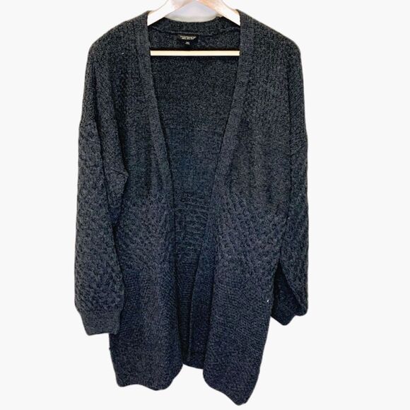 Topshop Gray Multiple Texture Knit Long Open Front Cardigan Sweater Size 10 - Picture 2 of 11